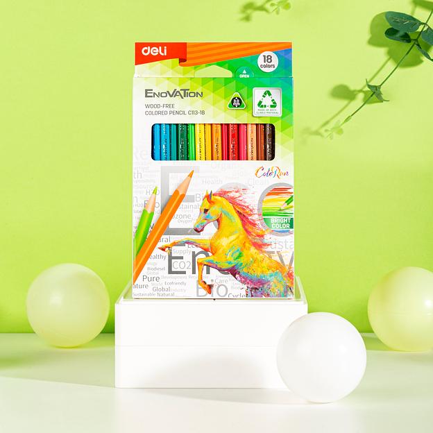 Карандаши цветные Deli EC113-18 Enovation трехгранные пластик 18цв. коробка/европод. (18шт) фото 2