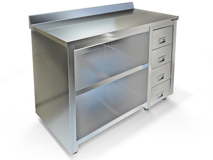 Стол-тумба в пищепром без дверей борт, задняя стенка оцинкованная сталь СПС-937/1508Л (1500x800x850 мм) фото 1