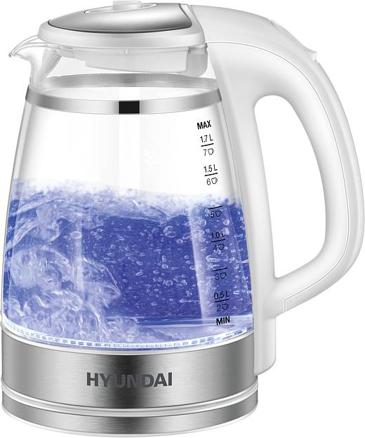 Чайник электрический Hyundai HYK-G3506 1.7л. 2200Вт белый/серебристый корпус: стекло фото 1