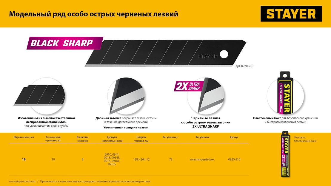 STAYER BLACK SHARP, 18 мм, 10 шт, сегментированные черные особоострые лезвия (0920-S10) фото 8