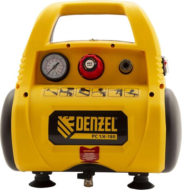 Компрессор поршневой Denzel РС 1/6-180 безмасляный 180л/мин 6л 1100Вт желтый/черный фото 3