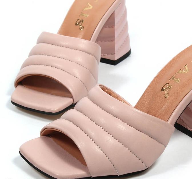 Сабо женские TAIS из натуральной кожи на каблуке, арт.101-n пудра ОПТ фото 8