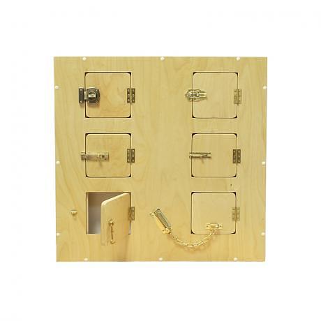 Настенный модуль с 6-ю замочками и задвижками 70×10×70 см, арт.7.44 ОПТ фото 1