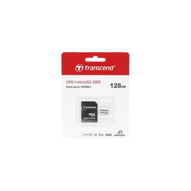 Карта памяти microSDXC UHS-I U3 Transcend 128 ГБ, 100 МБ/с, TS128GUSD300S-A, 1 шт., переходник SD фото 1