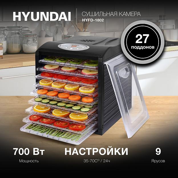 Сушка для фруктов и овощей Hyundai HYFD-1802 27под. 700Вт черный фото 2