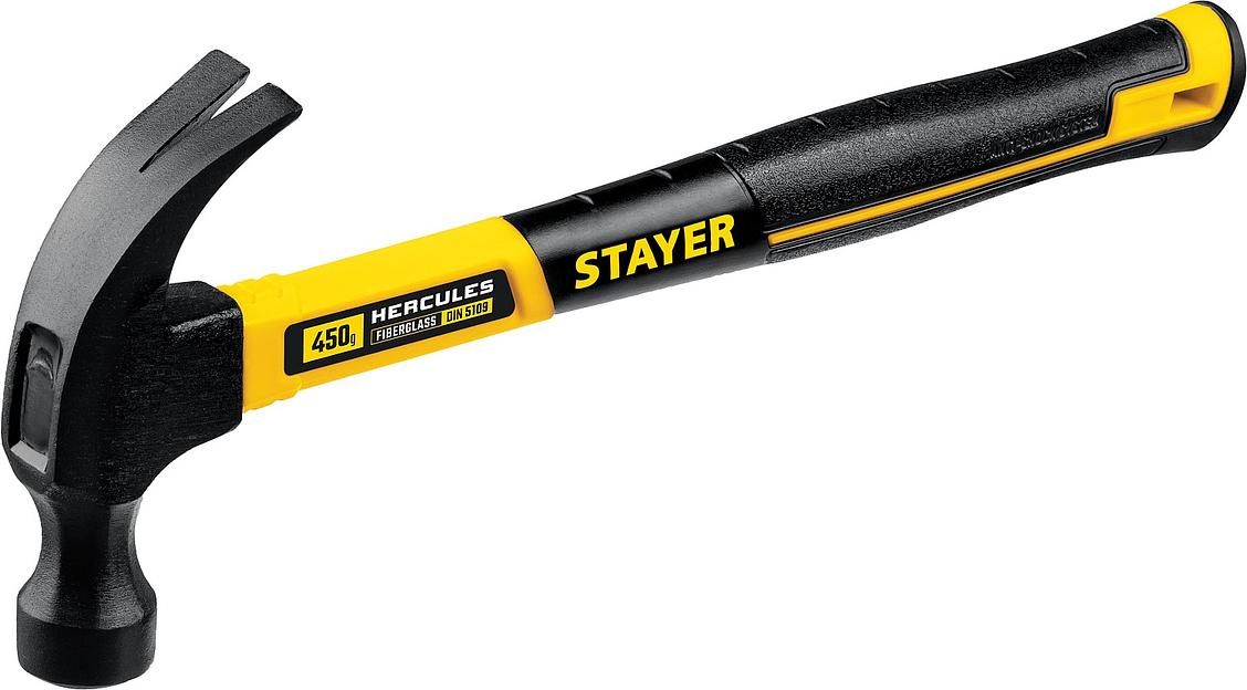 STAYER Hercules, 450 г, молоток-гвоздодёр столярный с фиберглассовой рукояткой, Professional (2026-450) фото 1