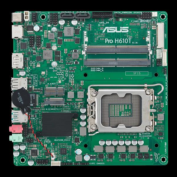 Материнская плата ASUS PRO H610T-CSM, LGA1700, H610, 2*DDR5, DP+HDMI, 2 SATA 6.0, M.2, USB 3.2, USB 2.0, mITX; 90MB1G60-M0EAYC (PRO H610T-CSM) фото 1