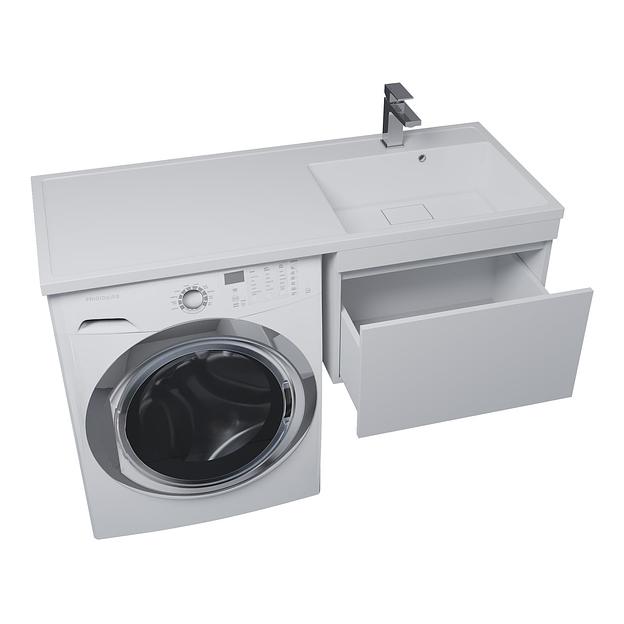 Тумба под стиральную машину с раковиной Uperwood Magenta 60/120 см, подвесная, белая, выдвижной ящик, правая фото 2