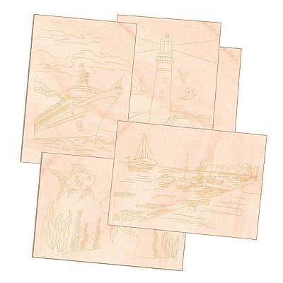 Комплект досок для выжигания и раскрашивания, серия «Море», 5 шт (4 шт с рисунком, 1 шт без) фото 1