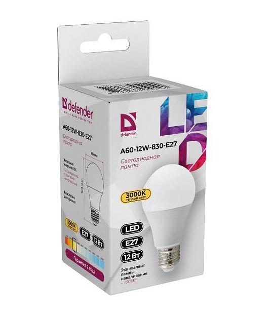 Defender Лампочка светодиодная A60-12W-830-E27 груша, 3000 К, теплый белый, 1 шт. фото 1