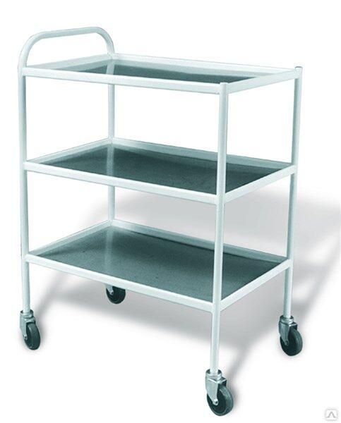 Столик процедурный передвижной, 640х420х860 мм, 3 стеклянные полки фото 1