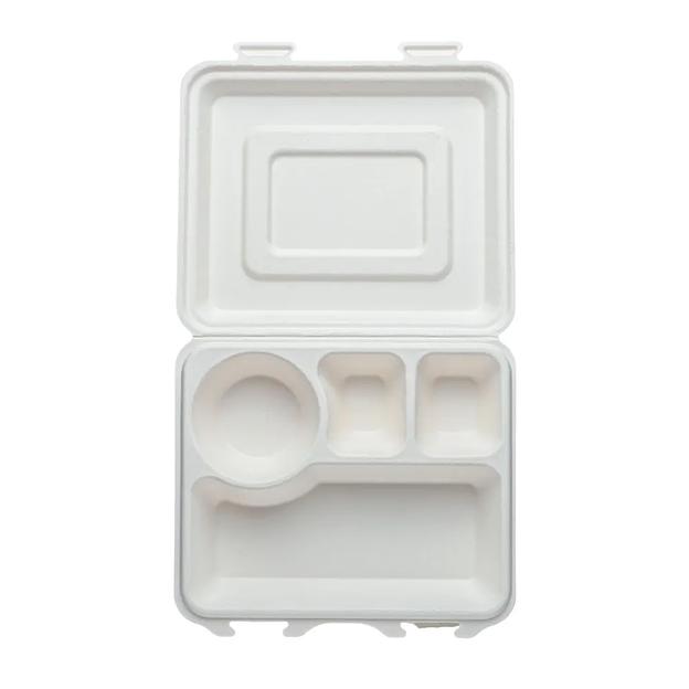Ланч-бокс одноразовый 4 секции ЭкоПак из древесной целлюлозы (биоразлагаемый) белый, 25 шт фото 4
