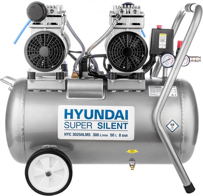 Компрессор поршневой Hyundai HYC 30250LMS безмасляный 300л/мин 50л 2000Вт серебристый/черный фото 2
