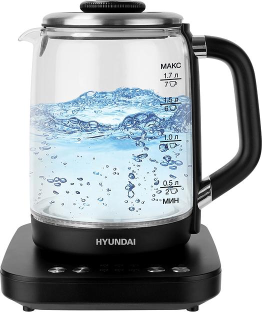Чайник электрический Hyundai HYK-G5506 1.7л. 2200Вт черный/серебристый корпус: стекло фото 1