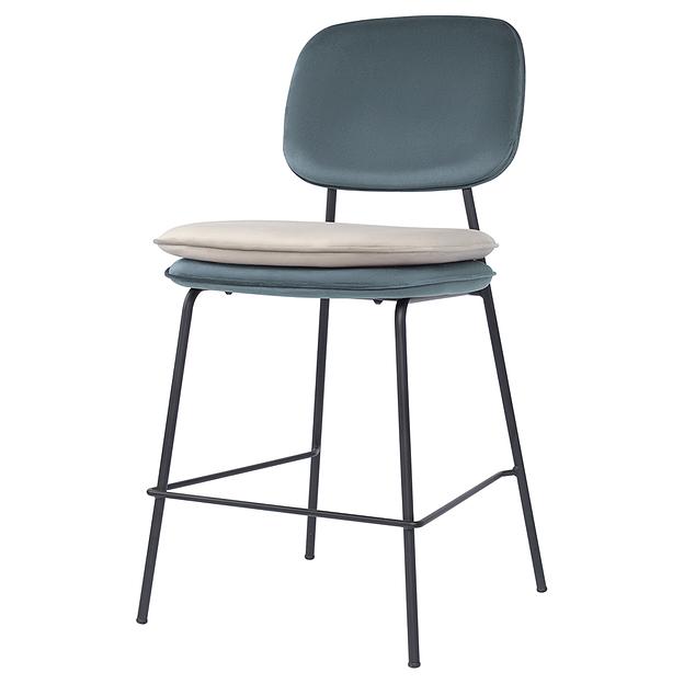 Стул полубарный Pea, велюр, сине-зеленый/бежевый фото 1