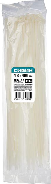 СИБИН ХС-Б, 4.8 x 400 мм, нейлон РА66, 100 шт, белые, хомуты-стяжки (3786-48-400) фото 3