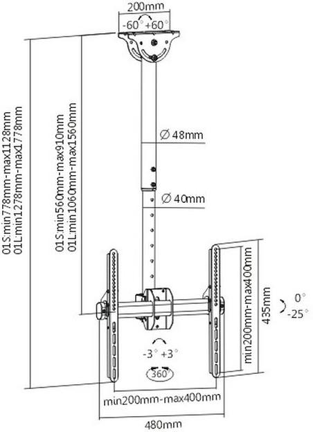 Кронштейн для телевизора Arm Media LCD-1700 черный 26"-65" макс.55кг потолочный наклон фото 2