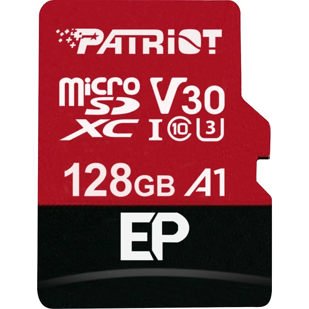 Карта памяти MicroSD Patriot EP microSDXC  128GB  PEF128GEP31MCX  Class 10  V30  A1  +adapter фото 1