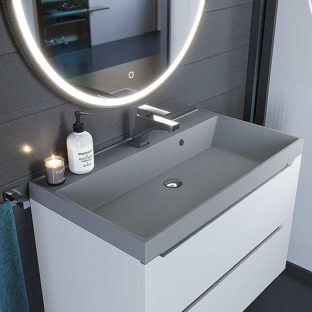 Раковина кварцевая для ванной комнаты Uperwood Classic Quartz 80 см, серая матовая, бетон фото 1