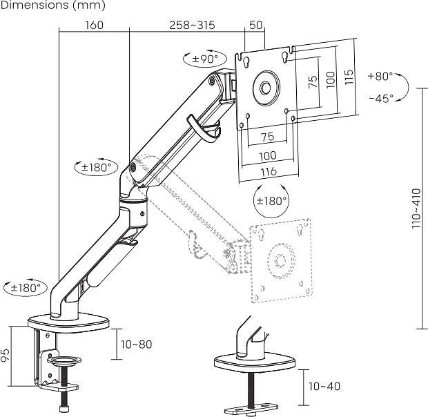 Кронштейн для мониторов Ultramounts UM734WD серый/коричневый 17"-27" макс.7кг крепление к столешнице поворот и наклон фото 8