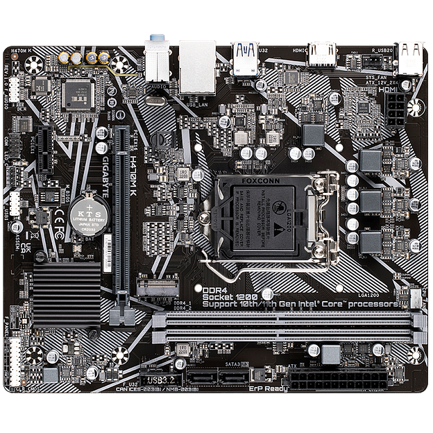 Материнская плата Gigabyte OEM H470M K, Socket 1200, Intel®H470, 2xDDR4-2333, HDMI, 1xPCI-Ex16, 1xPCI-Ex1, 2xSATA3, 1xM.2, 8 Ch Audio, GLan, (4+2)xUSB2.0, (2+2)xUSB3.2, mATX, RTL {} oem фото 5