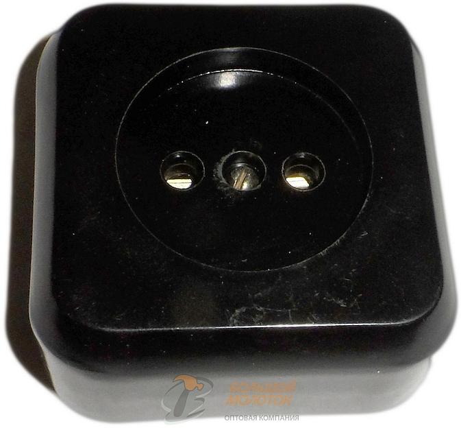 Розетка РА 10-007 1ОП квадратная, черная, с фарф. осн. /180 фото 1