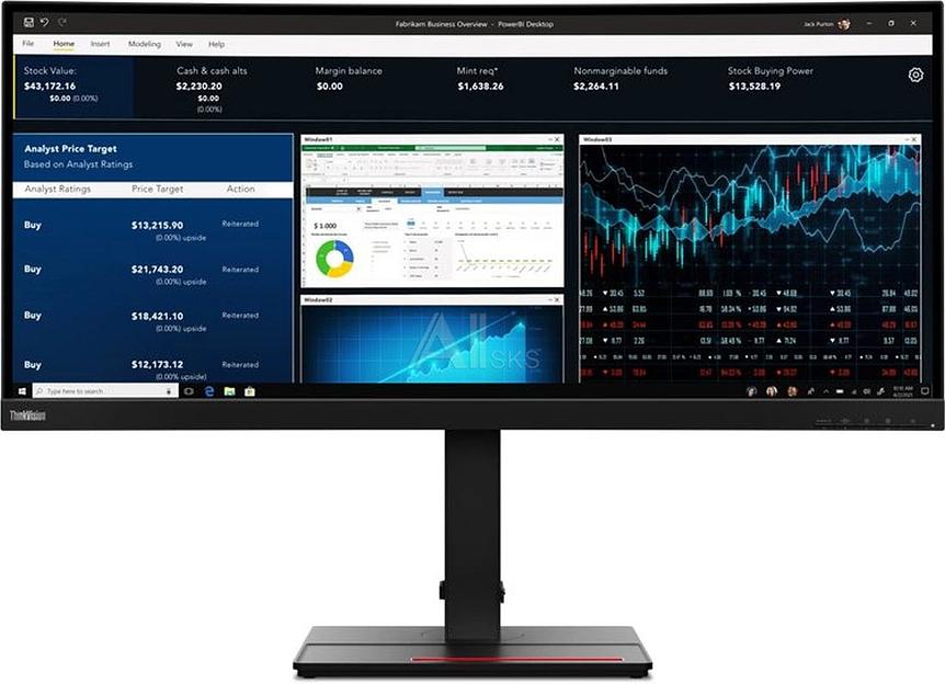 Монитор Lenovo 34" ThinkVision P34w-20 черный IPS LED 4ms 21:9 HDMI M/M матовая HAS Piv 1000:1 300cd 178гр/178гр 3440x1440 60Hz DP Ultra WQHD USB 10.8кг фото 2