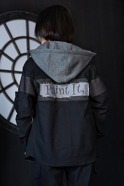 Чёрная джинсовая куртка-рубашка унисекс со вставками и съёмным капюшоном ОПТ фото 2