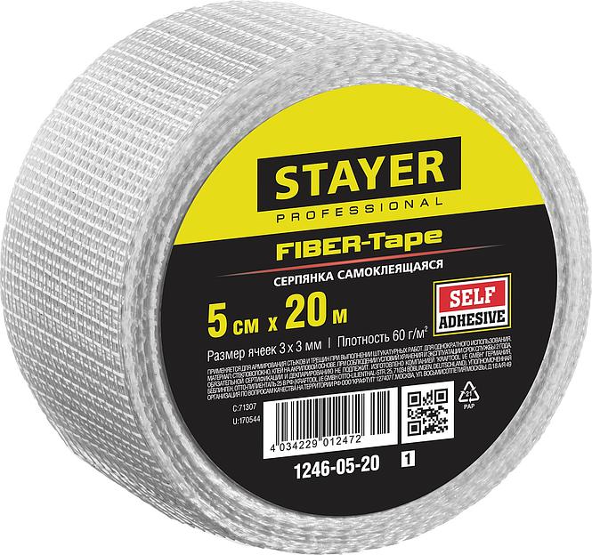 STAYER FIBER-Tape, 5 см х 20 м, 3 х 3 мм, самоклеящаяся серпянка, Professional (1246-05-20) фото 1