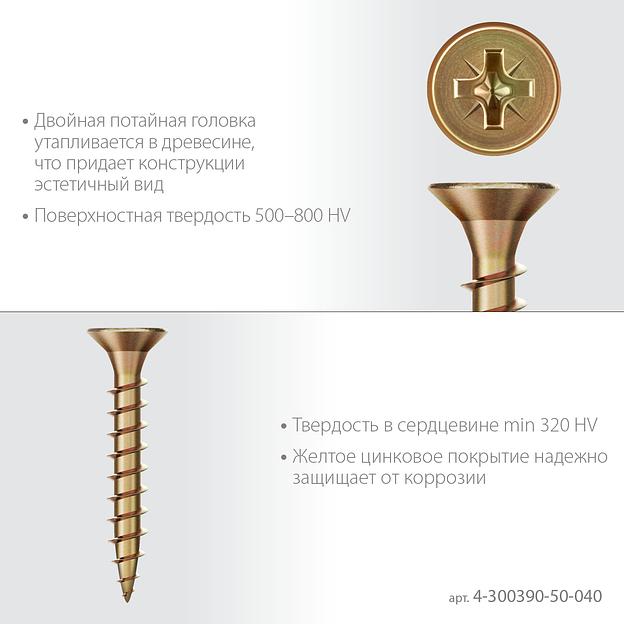 ЗУБР СУ-Ж 40 x 5.0 мм, желтый цинк, универсальный саморез, 17.68 кг (5000 шт.) (4-300390-50-040) фото 4