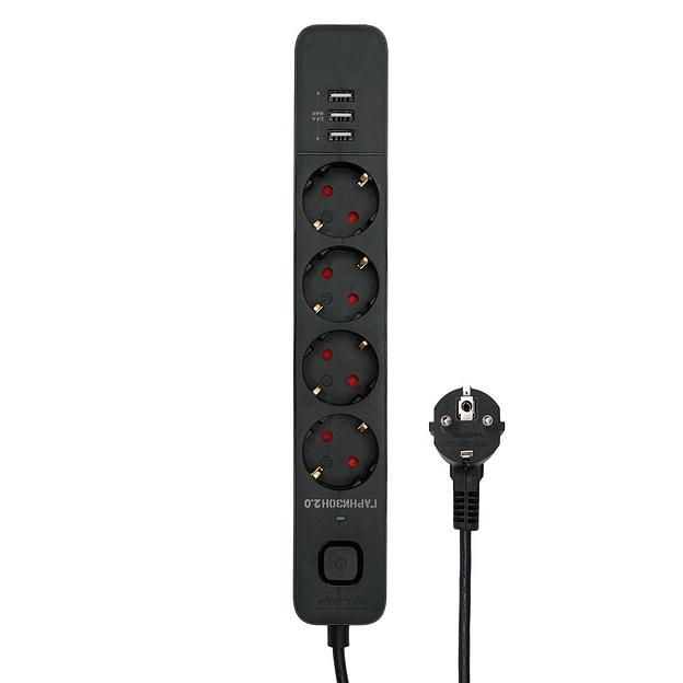 Гарнизон Сетевой фильтр 2.0 EPS-4-U3-B-2 Мультипорт, 4р, 10А, 3xUSB, 2м, ур.защиты 2+, черный, пакет (21446) фото 1