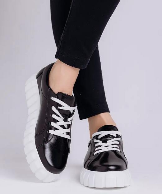 Кеды кожаные BuzShoes черные на высокой подошве ОПТ фото 4