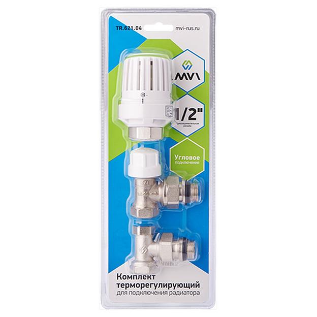 Комплект терморегулирующий MVI угловой для подключения радиатора, 3 в 1 3/4 фото 1