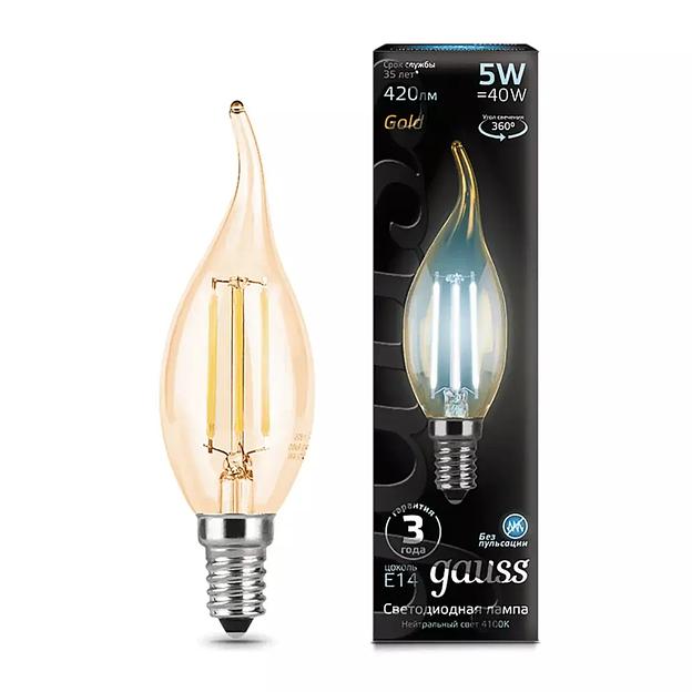 Лампа Gauss LED Filament Свеча на ветру 5W E14 420 lm 4100K Golden 104801805 ОПТ фото 1