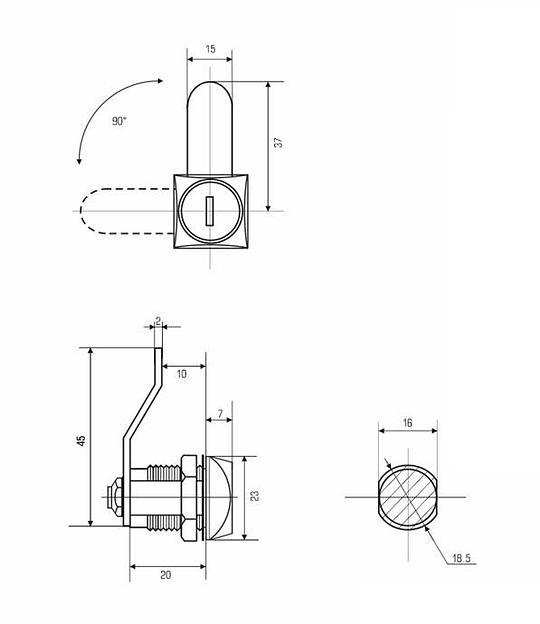 Замок 0802 20 мм 90° ригель изогнут на 10 мм фото 2