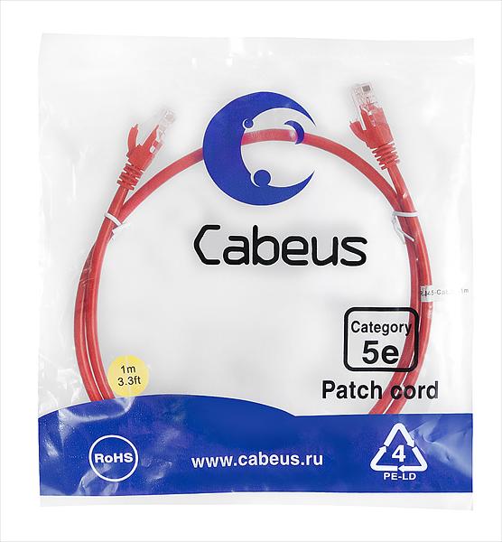 Шнур комм. Cabeus, кат. 5е, неэкр., U/UTP, RJ45/RJ45, LSZH, AWG24, 1м, красный фото 1