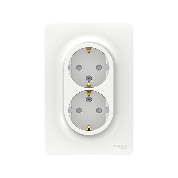 Розетка двойная с заземлением SE NU206718 Unica New со/штор винтавой зажим белый NU206718 фото 2