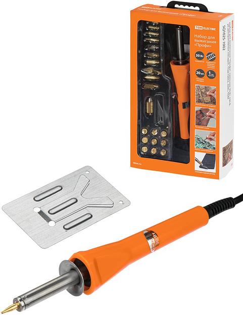 Набор для выжигания "Профи", паяльник 30Вт, 230В, 20 насадок, подставка, кейс TDM фото 1