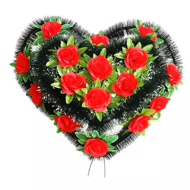 Венок ритуальный в форме сердца розы ф216п-р40-г343 70см фото 5