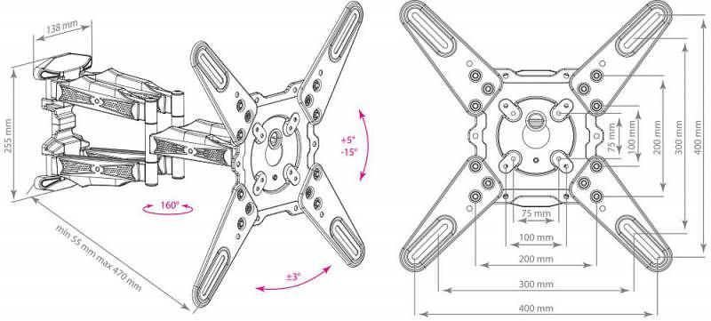 Кронштейн для телевизора Kromax ATLANTIS-45 белый 22"-65" макс.45кг настенный поворот и наклон фото 3