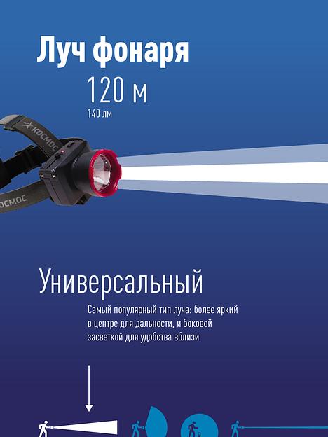 Фонарь налобный аккумуляторный, 1W, аккум. 4V 0,5Ah, 140Лм, 12 часов фото 2