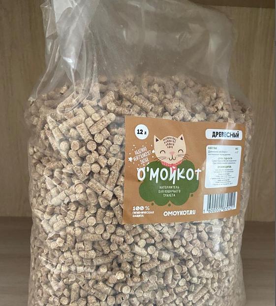 Древесный наполнитель для кошачьего туалета «Омойкот» из смешанной древесины 4 кг/12 л ОПТ фото 1