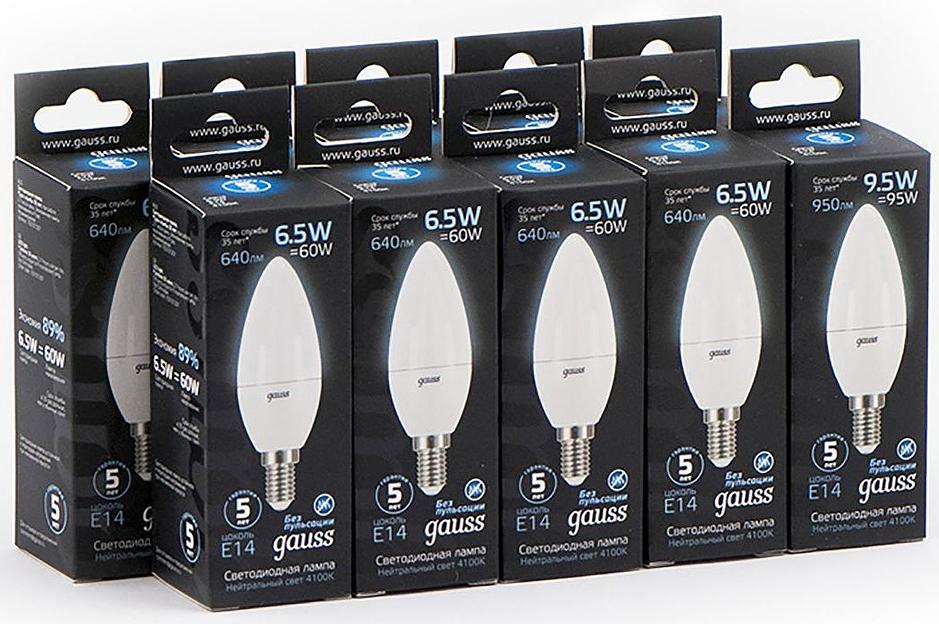 Лампа светодиодная Gauss Black 6.5Вт цок.:E14 свеча 220B 4100K св.свеч.бел.ней. C37 (упак.:10шт) (103101207) фото 7