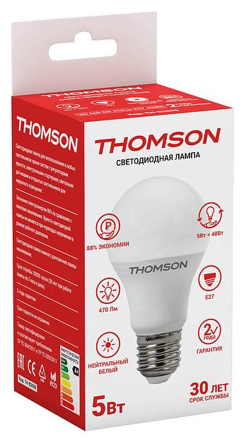Лампа светодиодная Thomson TH-B2098 5Вт цок.:E27 груша 220B 4000K св.свеч.бел.нейт. A (упак.:1шт) фото 2