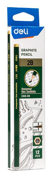 Карандаш чернографит. Deli EC88-2B 2B шестигран. липа ластик коробка картонная (12шт) фото 7
