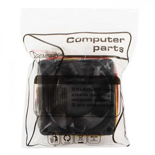 Вентилятор Gembird D6025SM-3 60x60x25, втулка, 3 pin, провод 25 см, OEM {100} фото 3