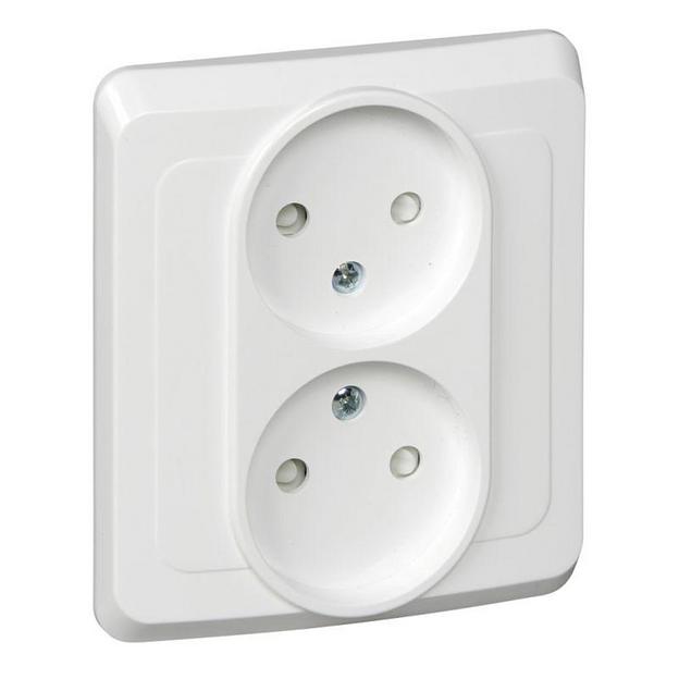 Systeme electric PC16-006B ЭТЮД С/У двойная РОЗЕТКА без заземления со штороками 16А 250B, БЕЛЫЙ, Россия фото 1