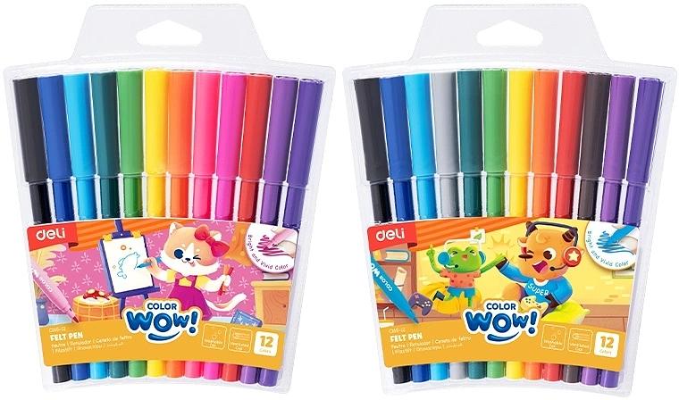 Фломастеры Deli EC165-12 Colorwow круг. пулевидный пиш. наконечник Вентилируемый смываемые 12цв. (12шт.) фото 1