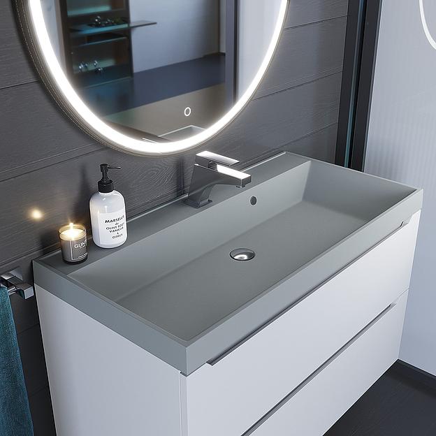 Раковина кварцевая для ванной Uperwood Classic Quartz 100 см, серая матовая, платина фото 1