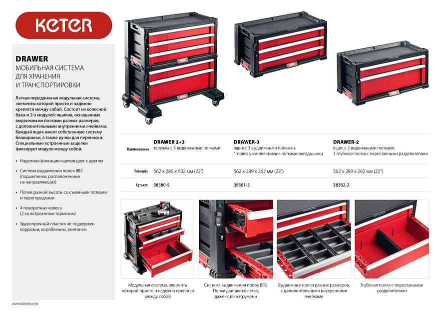 KETER DRAWER-2, 562 х 289 х 262 мм, (22″), ящик с 2 выдвижными полками (38382-2) фото 6